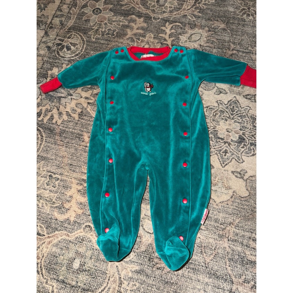 Vintage Gymboree 90's Velvet Green Red Winter Friend Christmas Outfit Onesie